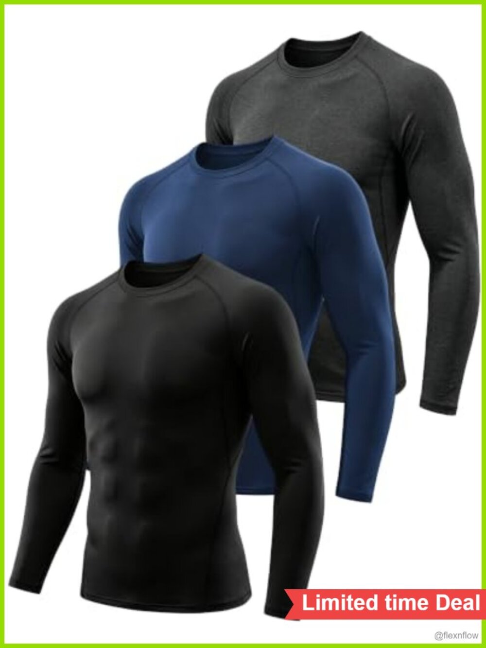 Men's Long Sleeve Compression Shirt 3-Pack Thermal Base Layer Athletic